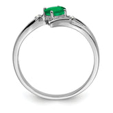 Sterling Silver Rhodium-plated Emerald and Diamond Ring